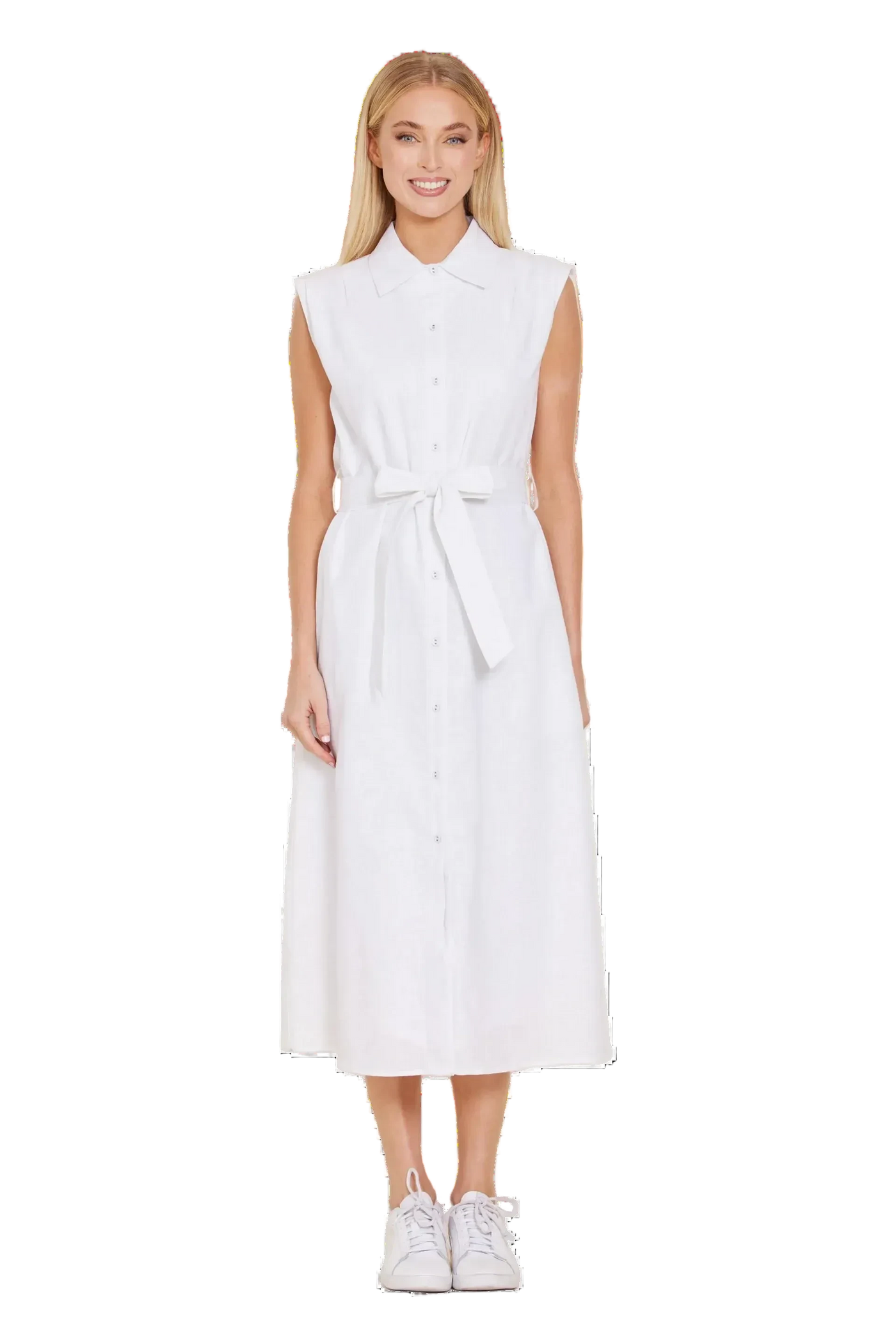 Dolce Cabo Ava Linen Belted Midi Dress - White THE LUCKY KNOT Dolce Cabo Ava Linen Belted Midi Dress - White THE LUCKY KNOT
