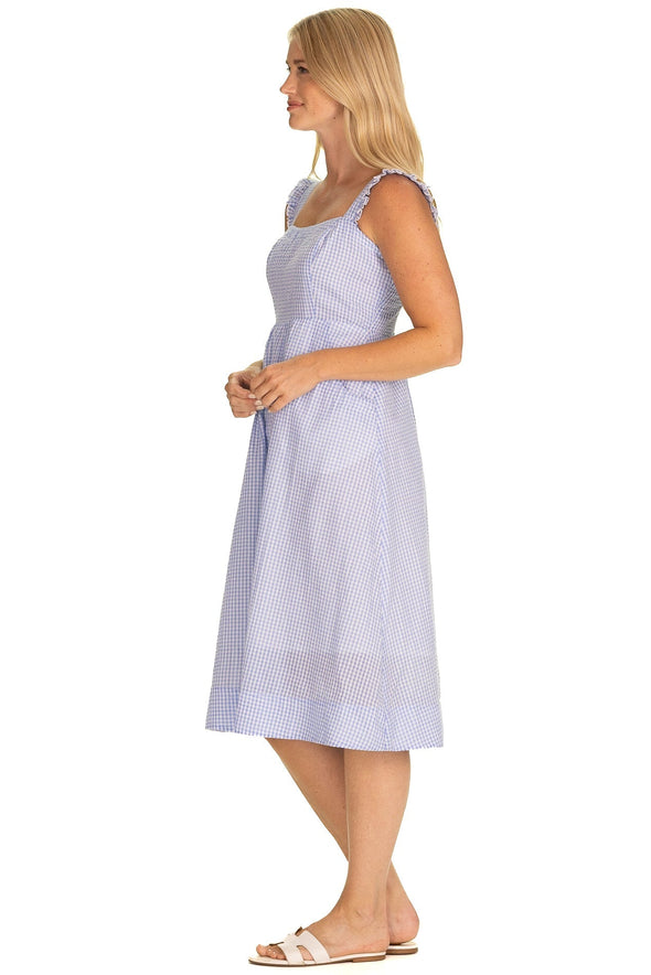 Side view of Duffield Lane Wendy Midi Dress - Hydrangea Gingham