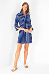 Full body view of the Duffield Lane Oaklee Dress - Navy/ White Stripe
