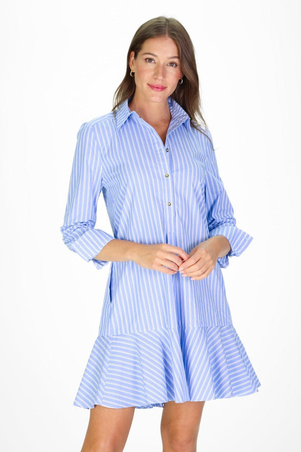 Duffield Lane Iris Drop Waist Shirt Dress - Light Blue Double Stripe