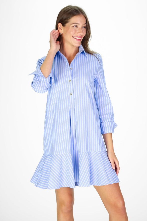 Duffield Lane Iris Drop Waist Shirt Dress - Light Blue Double Stripe