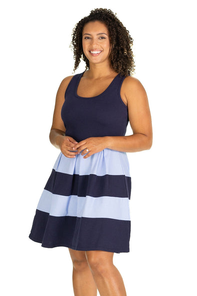 Front view of Duffield Lane Ludington Dress - Navy/Periwinkle