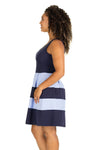 Side view of Duffield Lane Ludington Dress - Navy/Periwinkle