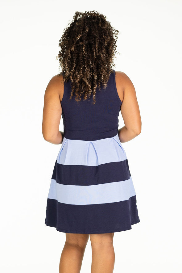 Back view of the Duffield Lane Ludington Dress - Navy/Periwinkle