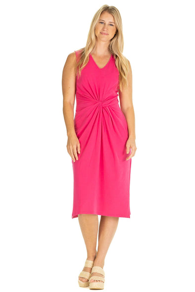 Full body view of the Duffield Lane Delia Dress - Solid Raspberry