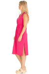 Side view of Duffield Lane Delia Dress - Solid Raspberry