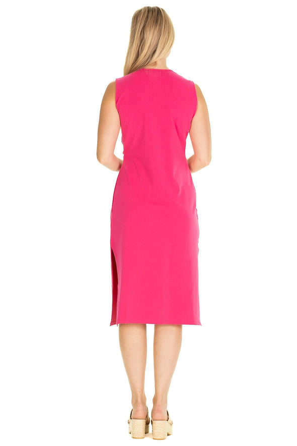 Back view of Duffield Lane Delia Dress - Solid Raspberry