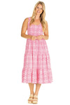 Full body front view of the Duffield Lane Bess Midi Dress - Raspberry Medallion