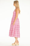 Side view of Duffield Lane Bess Midi Dress - Raspberry Medallion