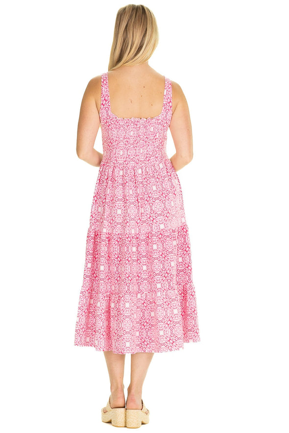 Back view of Duffield Lane Bess Midi Dress - Raspberry Medallion
