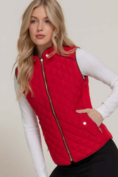 Diamond Quilted Vest - Red
