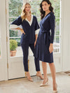 Model and her friend in the Jude Connally Farrah Ponte Dress - Dark Navy