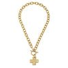 Flat view of the Susan Shaw Gold Cross Front Toggle Necklace