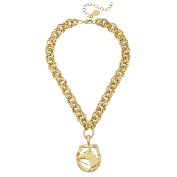 Flat view of the Susan Shaw Gold Horseshoe Necklace