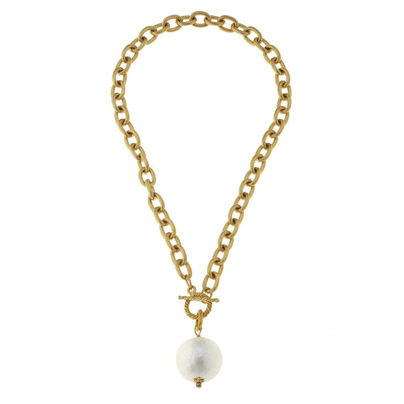 Flat view of the Susan Shaw Cotton Pearl Toggle Necklace