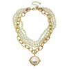 Flat view of the Susan Shaw Cotton Pearl Cab Multi-Strand Pearl Necklace