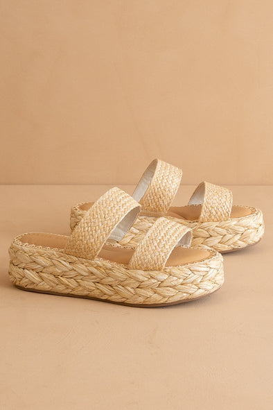 The Marley Basket Woven Double Strap Platform - Natural
