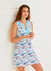 Front view of model in the Cabana Life Nautical Sailboat Sleeveless Dress