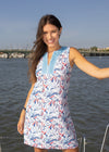 Outdoor model in the Cabana Life Nautical Sailboat Sleeveless Dress