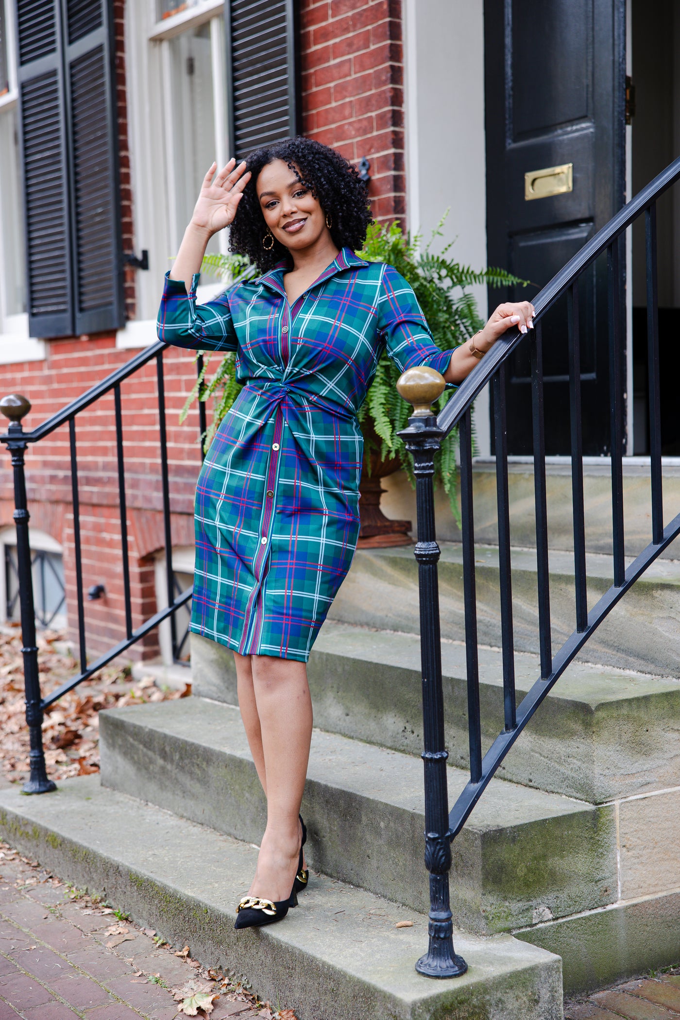 Gretchen Scott Twist and Shout Dress in Middleton Plaid Green THE LUCKY KNOT Gretchen Scott Twist and Shout Dress in Middleton Plaid Green THE LUCKY KNOT
