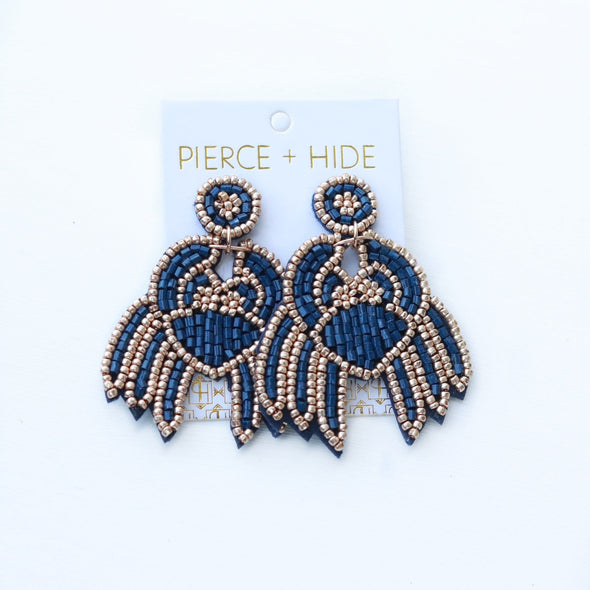 Beaded Crab Earring - Navy