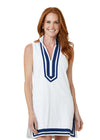 Front view of model in the Cabana Life Essentials Terry Tunic - White