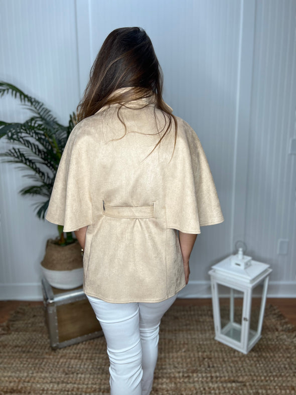 Back view of the Boho Cape Jacket - Taupe