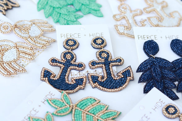 Beaded Anchor Earring - Mint