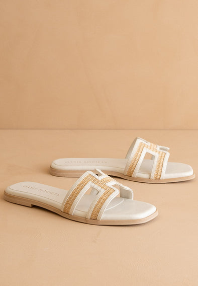 The Ena H Cutout Raffia Slide - White