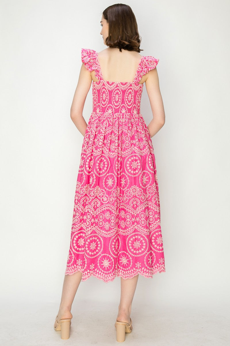 Napa Eyelet Midi Dress in Pink Small Napa Eyelet Midi Dress in Pink Small