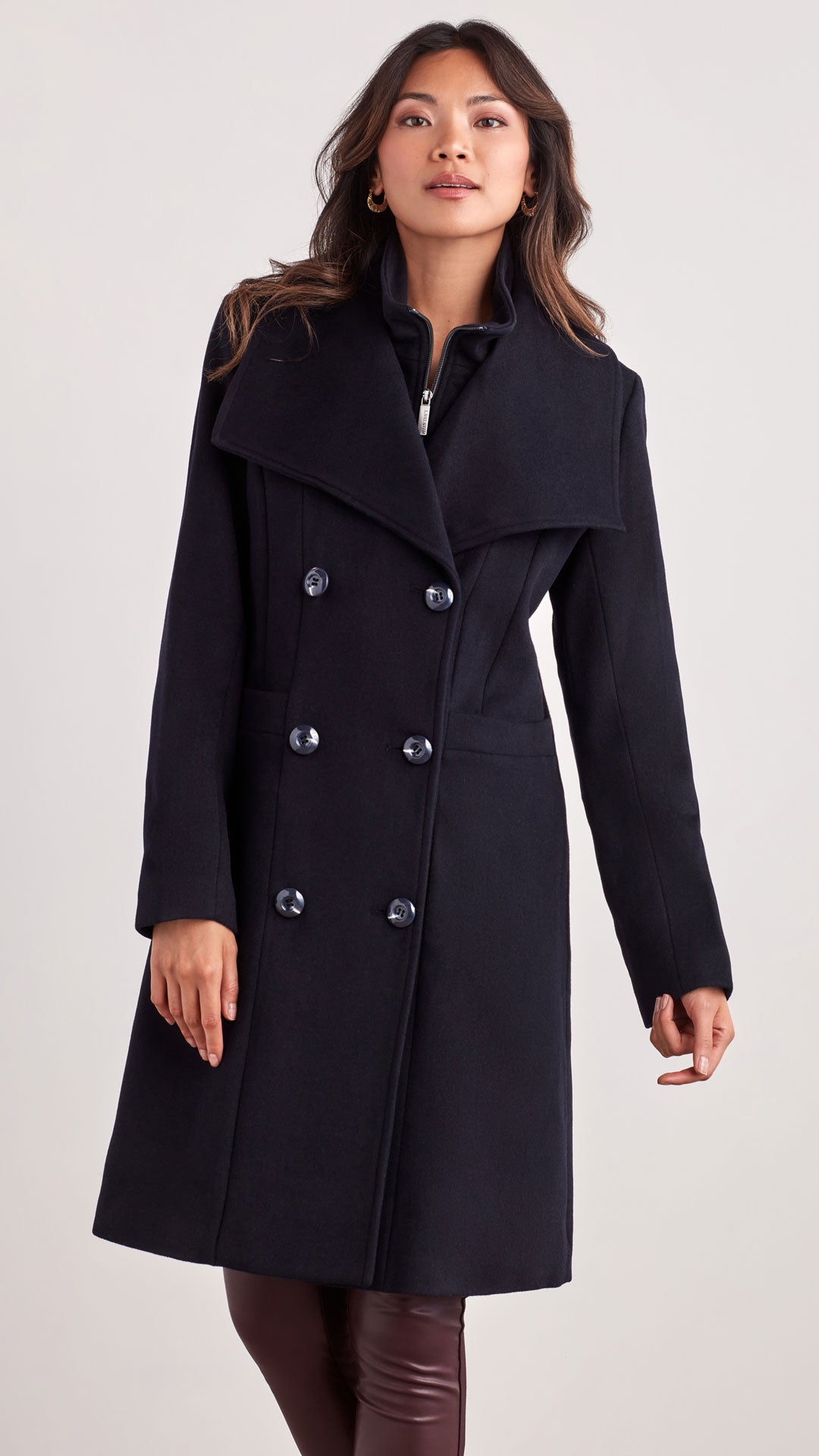 Ellen Tracy Lauren Jacket in Navy | Oversized Collar Pea Coat