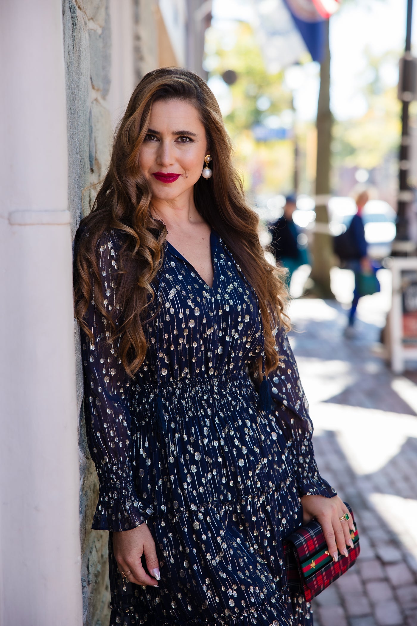 Sail to Sable Navy Lurex Smocked Waist Midi Dress Navy / S / H24272N Sail to Sable Navy Lurex Smocked Waist Midi Dress Navy / S / H24272N