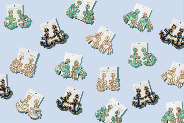 Beaded Anchor Earring - White