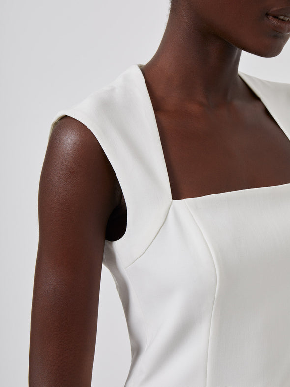 View of neckline of French Connection Kylie Dress- Summer White