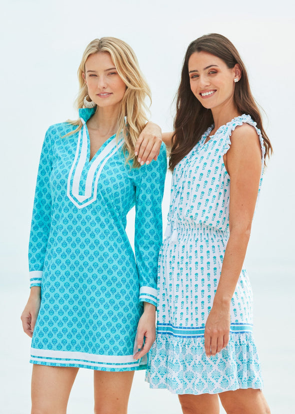 Model in the Cabana Life Amalfi Coast Long Sleeve Tunic Dress