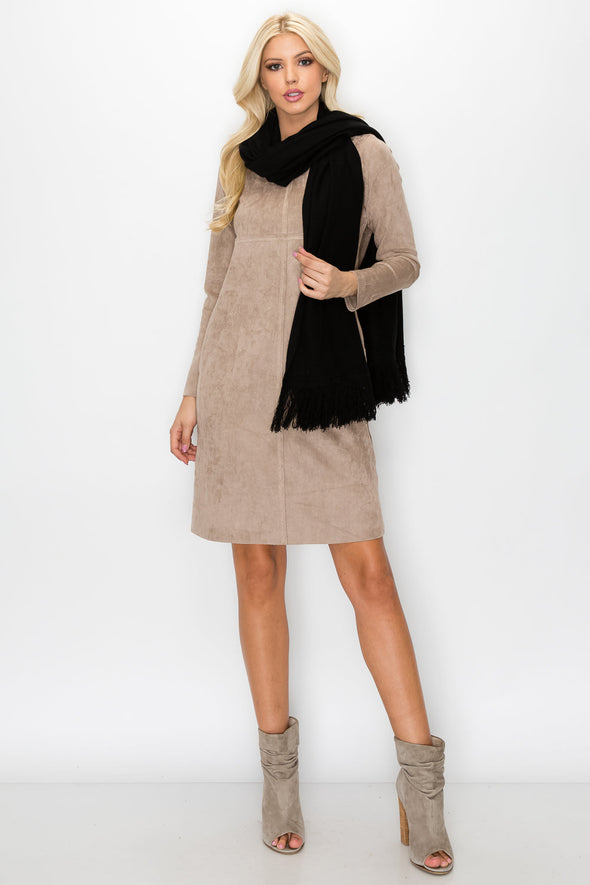 Aurora Long Sleeve Suede Dress in Khaki | Fall Dresses THE LUCKY KNOT Aurora Long Sleeve Suede Dress in Khaki | Fall Dresses THE LUCKY KNOT