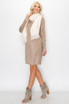 Front view of the Aurora Long Sleeve Suede Dress - Khaki
