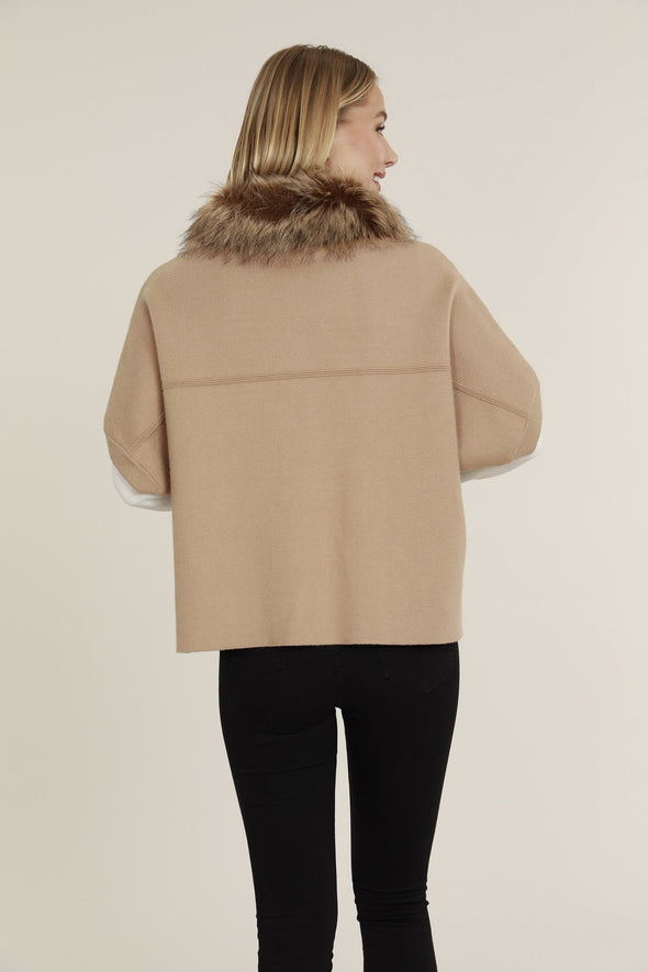 Back view of the Dolce Cabo Faux Fur Cardigan - Camel