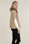 Side view of model in the Dolce Cabo Faux Fur Cardigan - Camel
