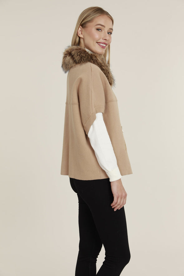 Dolce Cabo Faux Fur Cardigan - Camel