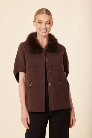 Dolce Cabo Faux Fur Cardigan - Espresso