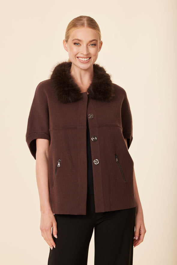 Dolce Cabo Faux Fur Cardigan - Espresso