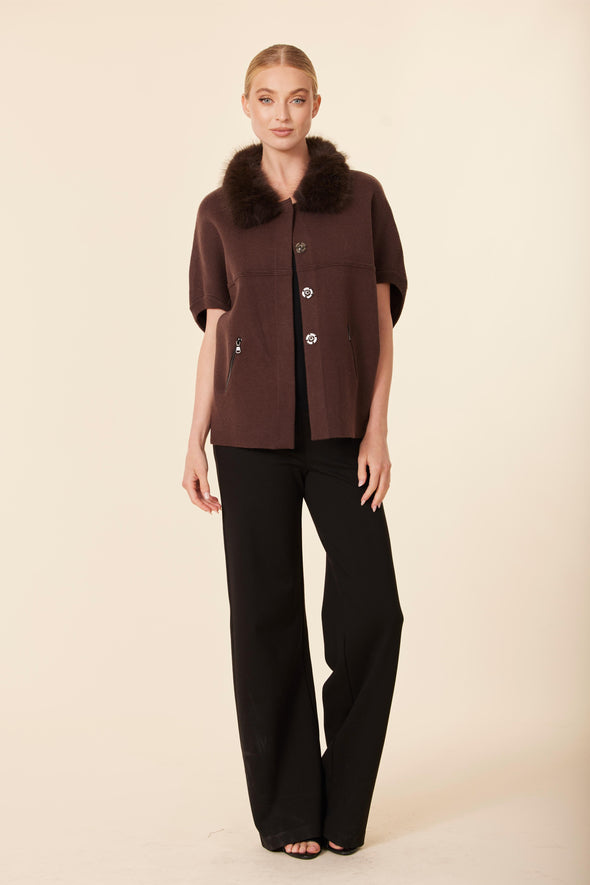 Dolce Cabo Faux Fur Cardigan - Espresso