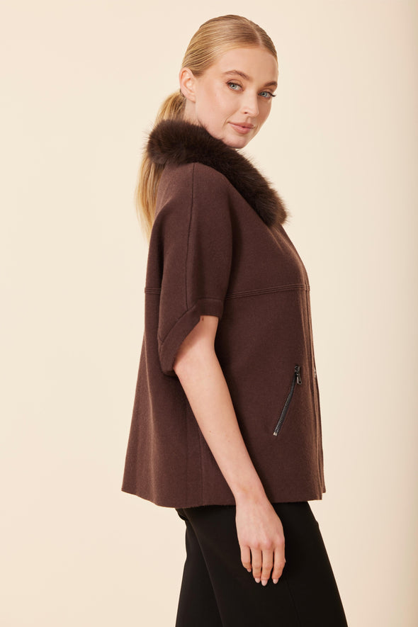 Dolce Cabo Faux Fur Cardigan - Espresso
