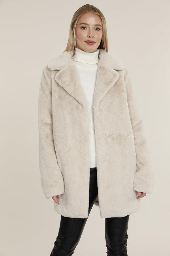 Dolce Cabo Faux Fur Coat - Creme