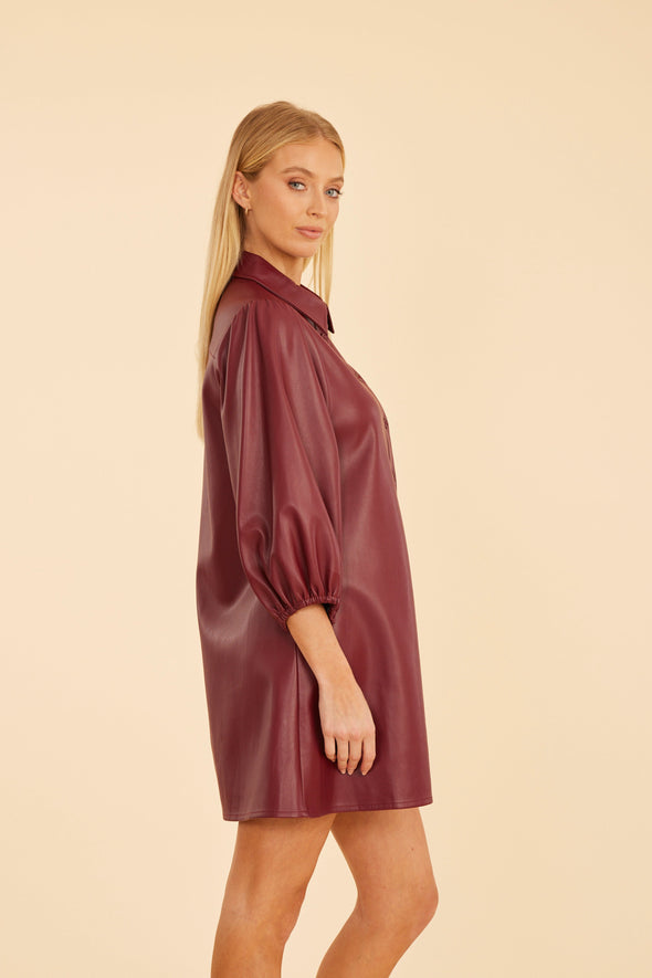 Dolce Cabo Soft Vegan Leather Dress - Burgundy