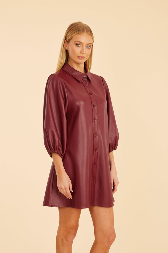Dolce Cabo Soft Vegan Leather Dress - Burgundy