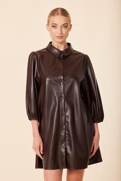 Dolce Cabo Soft Vegan Leather Dress - Coffee