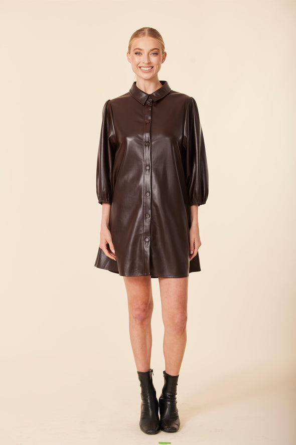 Dolce Cabo Soft Vegan Leather Dress - Coffee