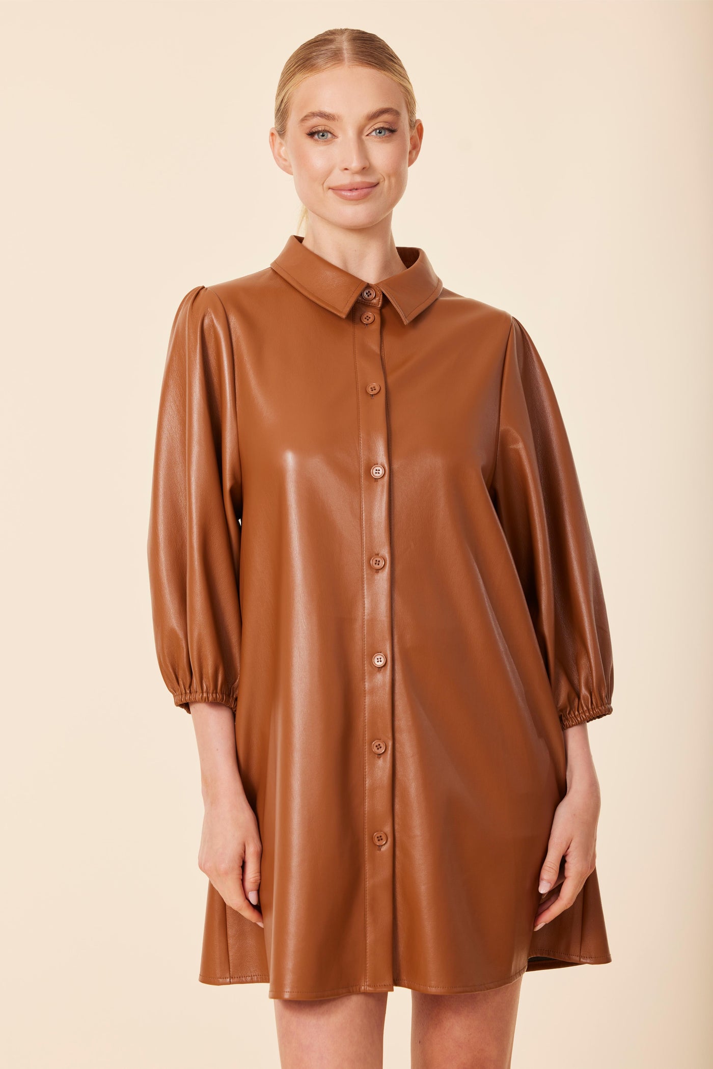 FW'25 Vegan Leather Exaggerated Sleeve Dress / Tunic Saddle / M FW'25 Vegan Leather Exaggerated Sleeve Dress / Tunic Saddle / M